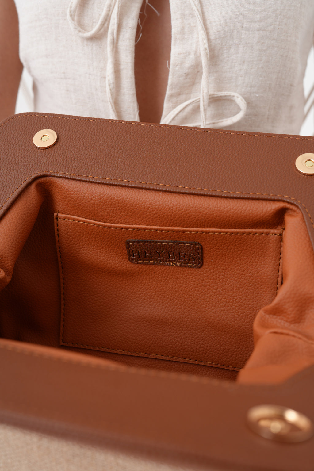 Heybes Kadın Kahve Deri Detaylı Jüt Clutch El Çantası