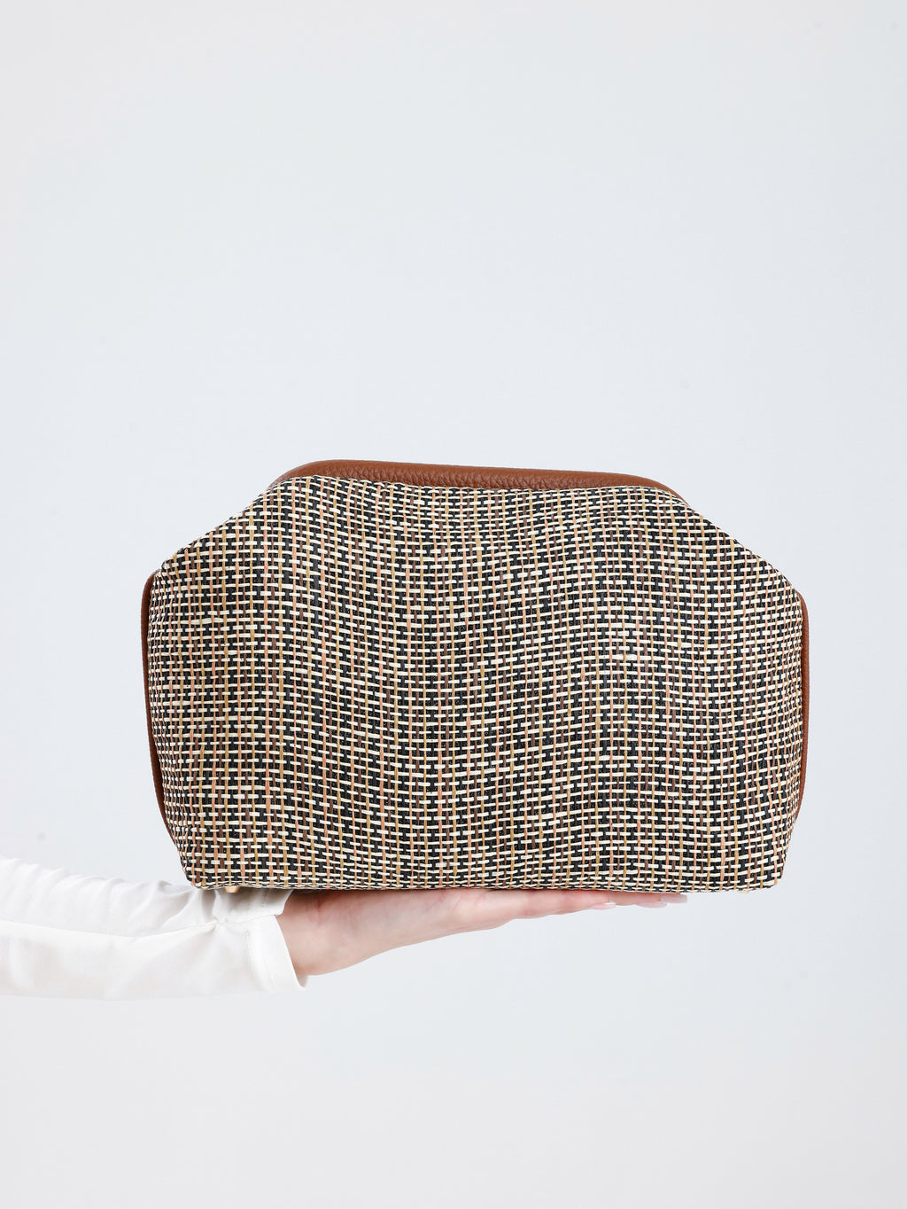 Heybes Kadın Çizgili Jüt Hasır Clutch El Çantası