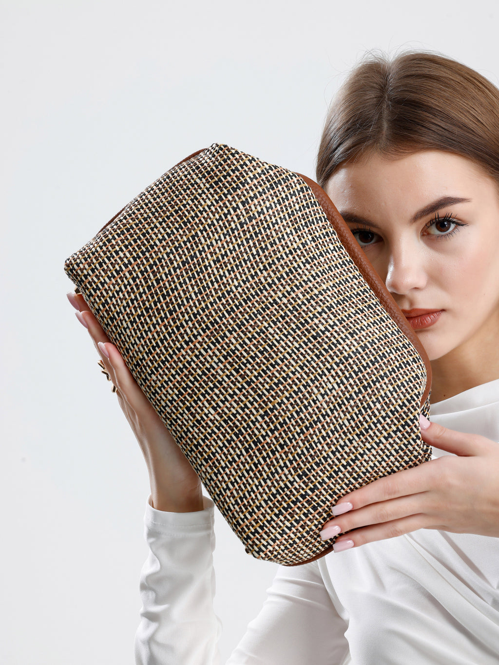 Heybes Kadın Çizgili Jüt Hasır Clutch El Çantası