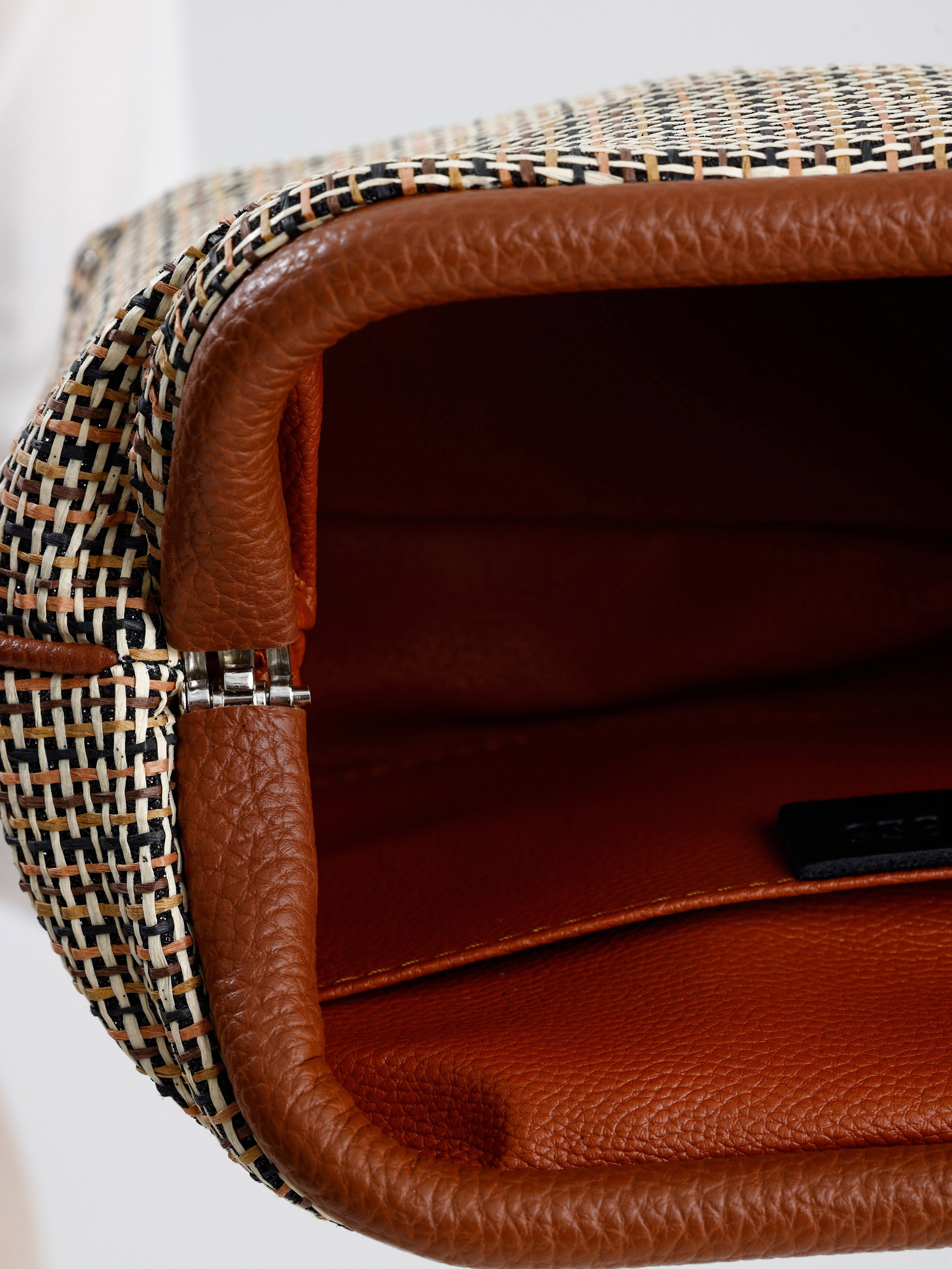 Heybes Kadın Çizgili Jüt Hasır Clutch El Çantası