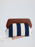Heybes Kadın Çizgi Desenli Kanvas Clutch El Çantası