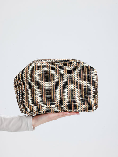Heybes Kadın Çizgili Jüt Hasır Clutch El Çantası