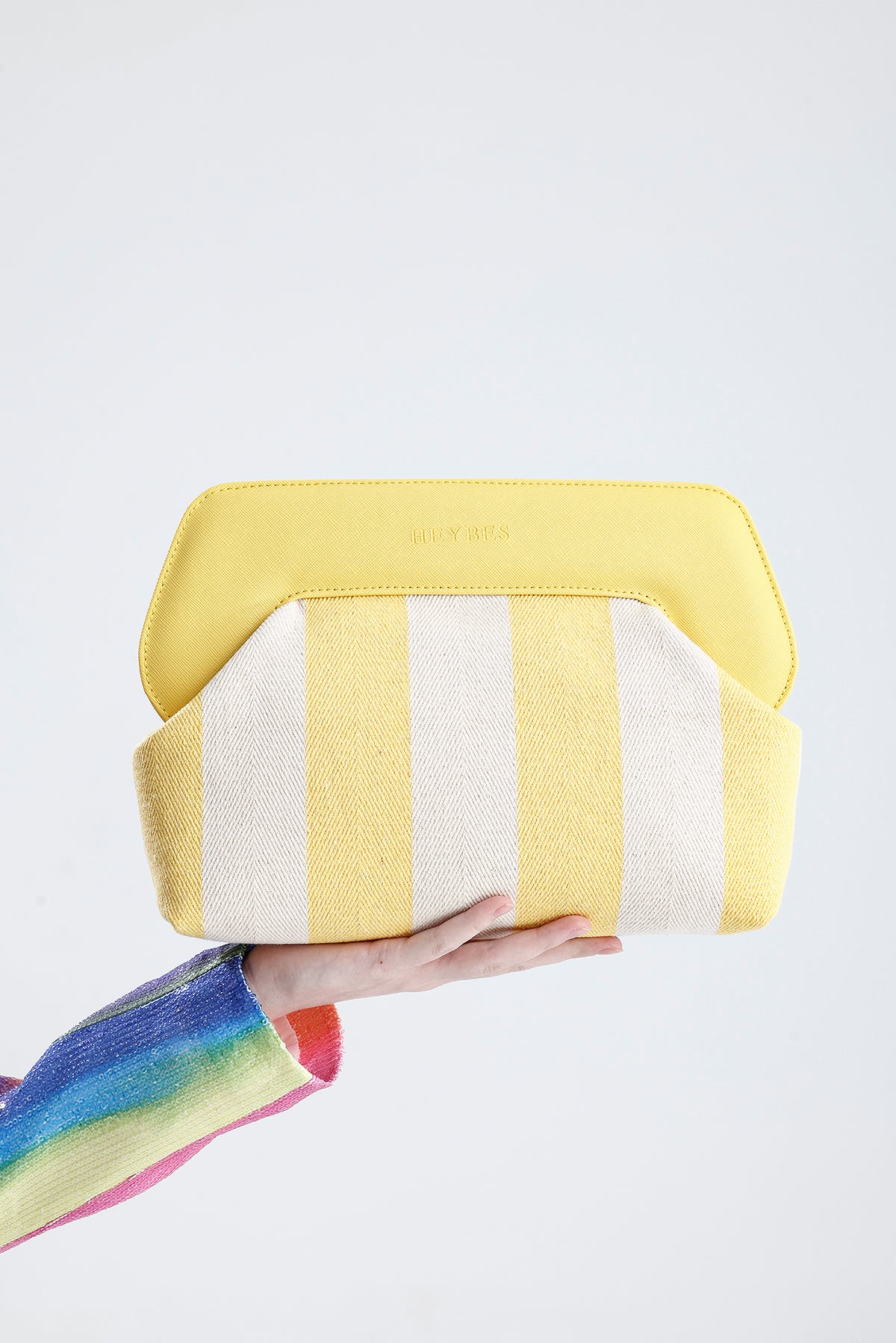 Heybes Kadın Çizgi Desenli Kanvas Clutch El Çantası