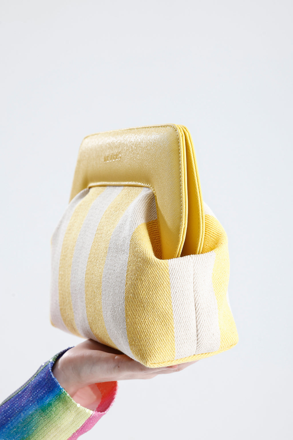 Heybes Kadın Çizgi Desenli Kanvas Clutch El Çantası
