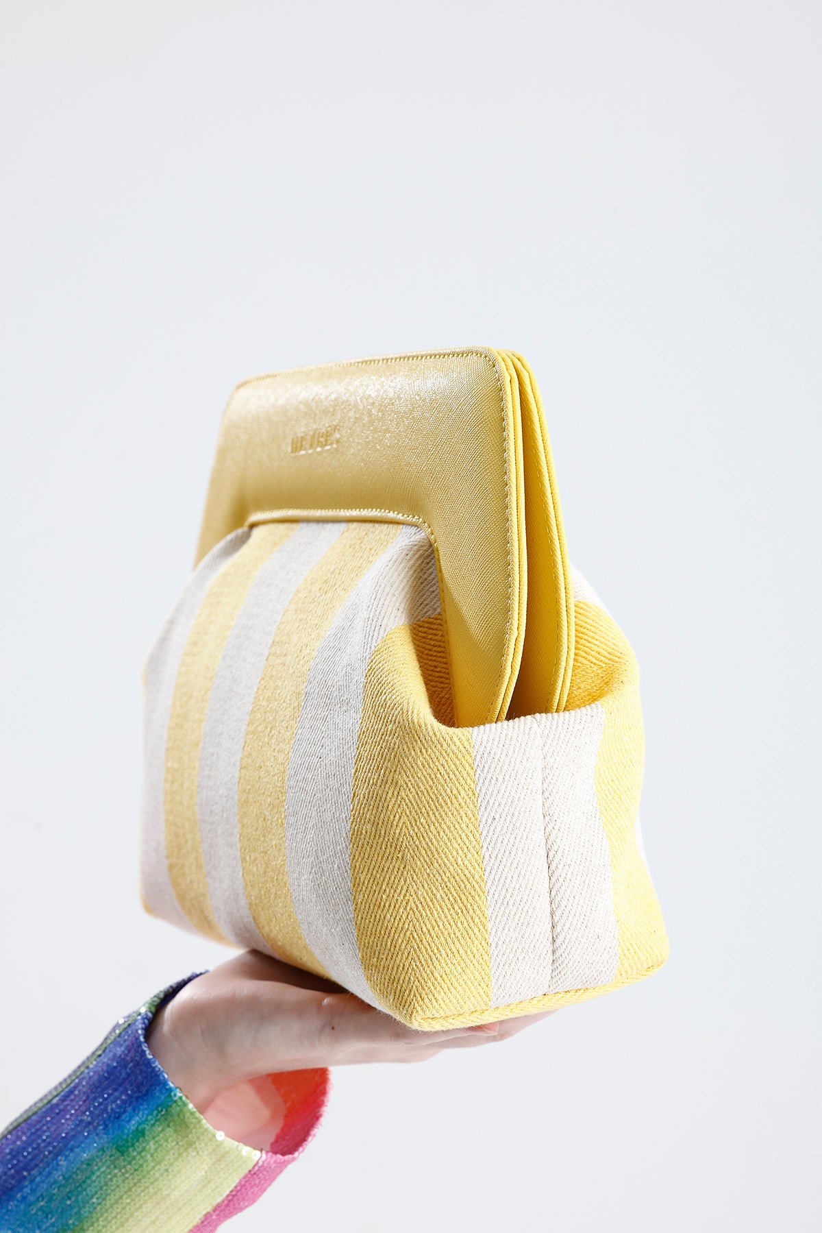Heybes Kadın Çizgi Desenli Kanvas Clutch El Çantası