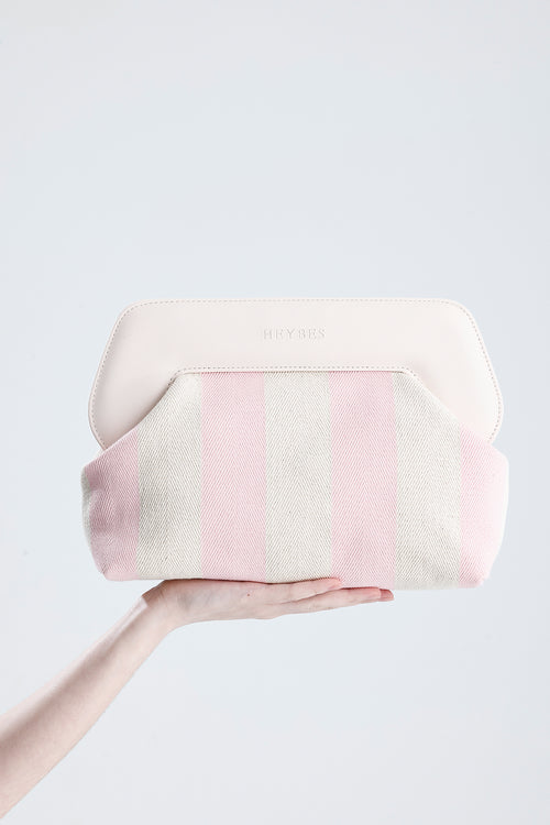 Heybes Kadın Çizgi Desenli Kanvas Clutch El Çantası