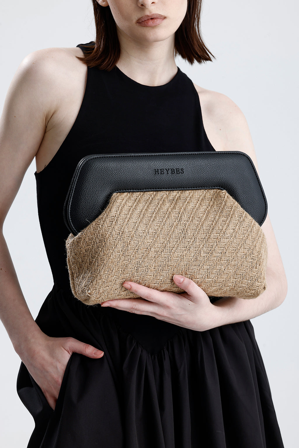 Heybes Kadın Çerçeveli Jüt Clutch El Çantası