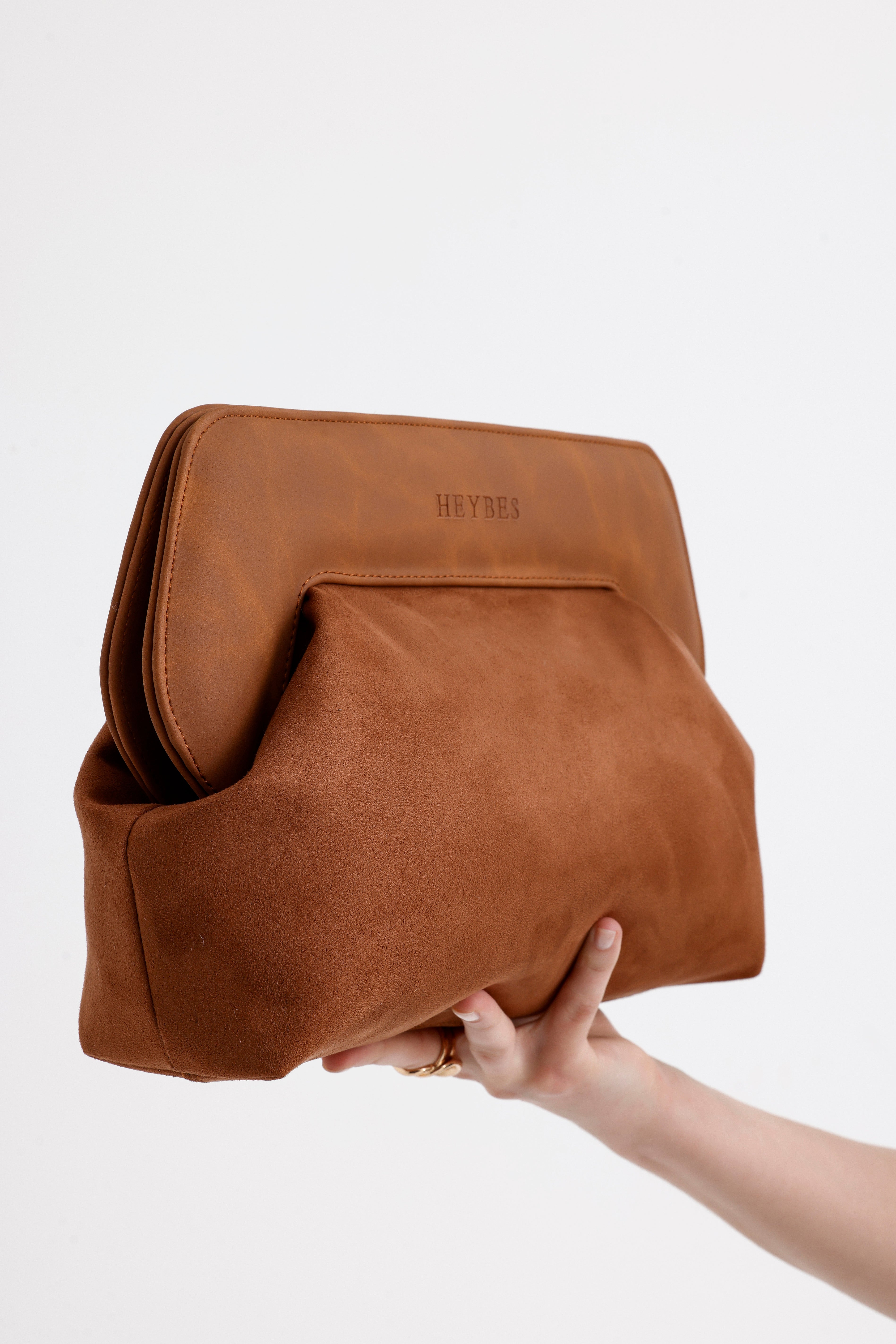 Heybes Kadın Deri Detaylı Süet Clutch El Çantası