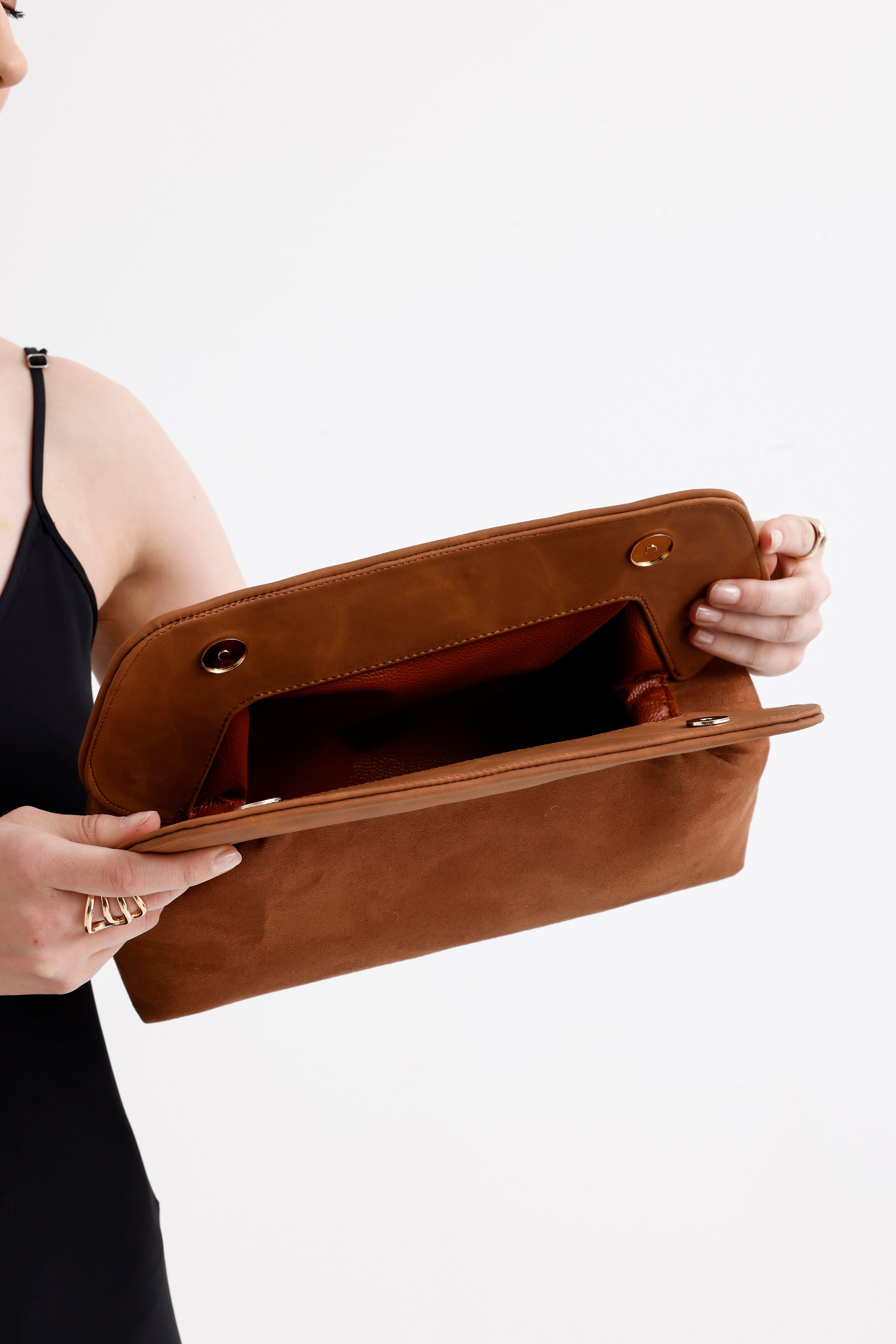Heybes Kadın Deri Detaylı Süet Clutch El Çantası