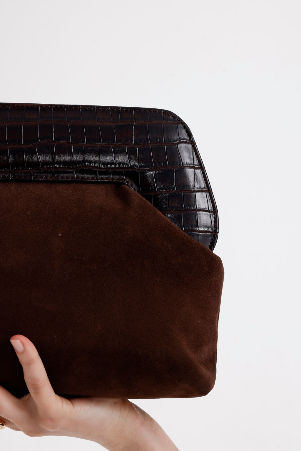 Heybes Kadın Deri Detaylı Süet Clutch El Çantası