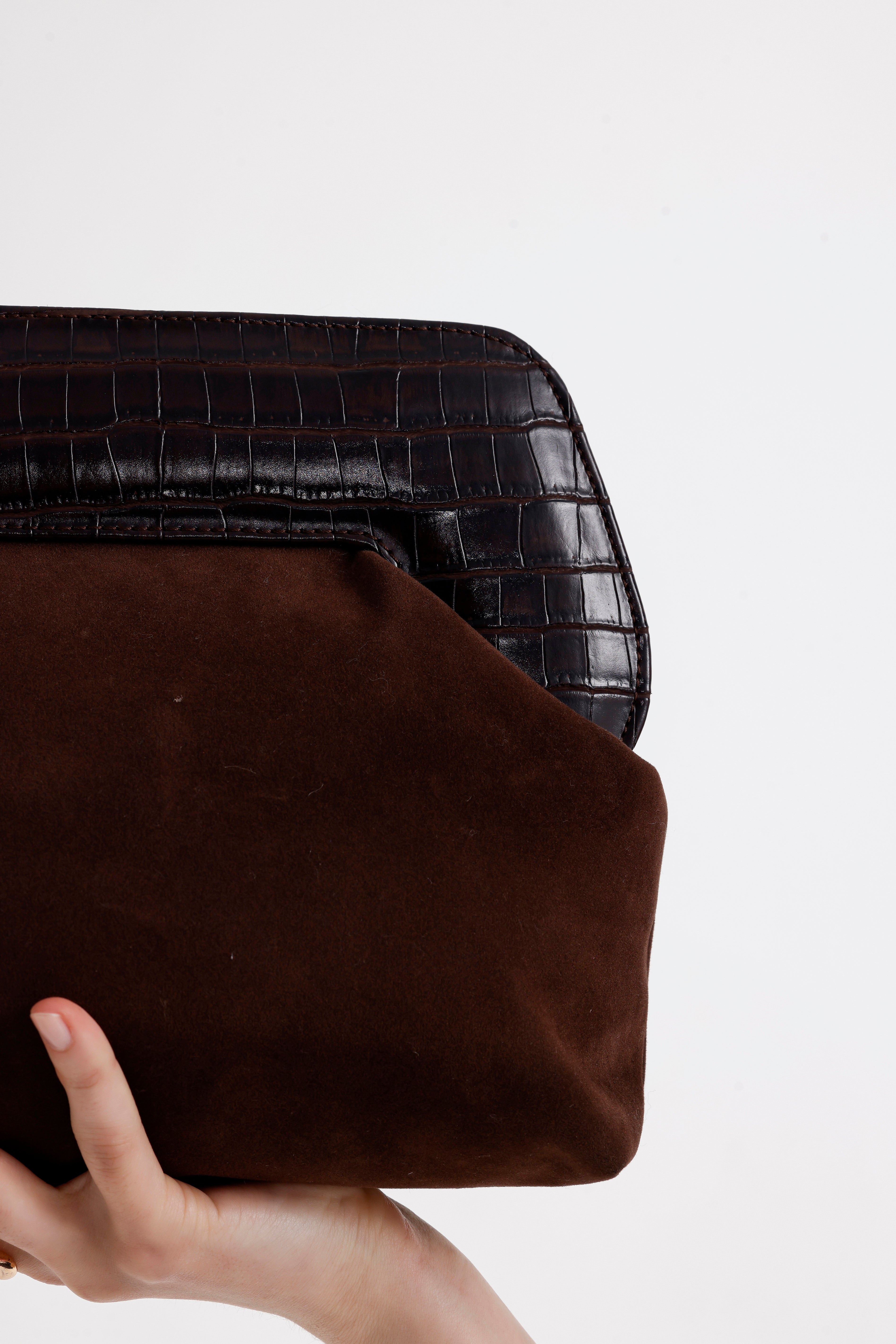 Heybes Kadın Deri Detaylı Süet Clutch El Çantası