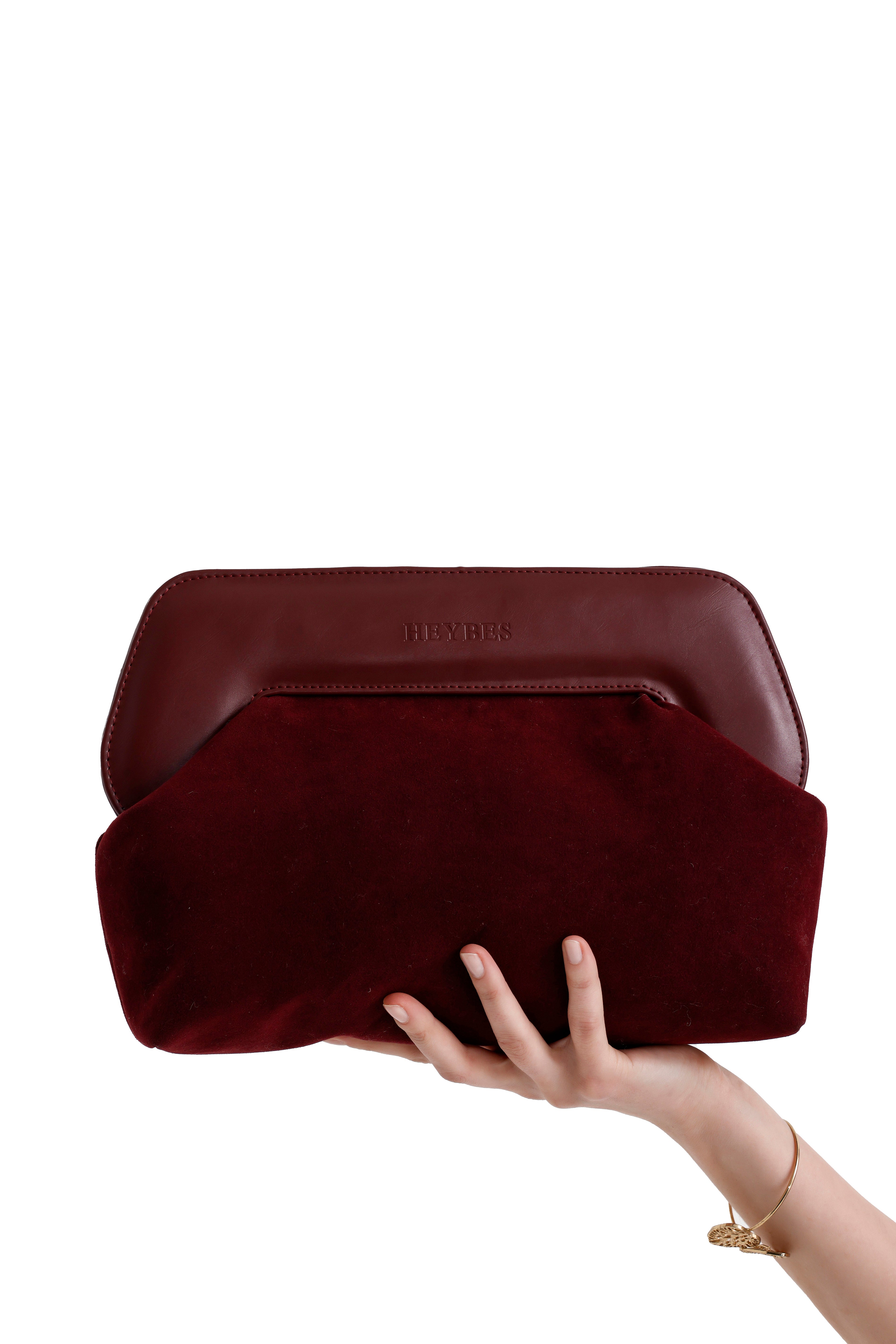 Heybes Kadın Deri Detaylı Süet Clutch El Çantası