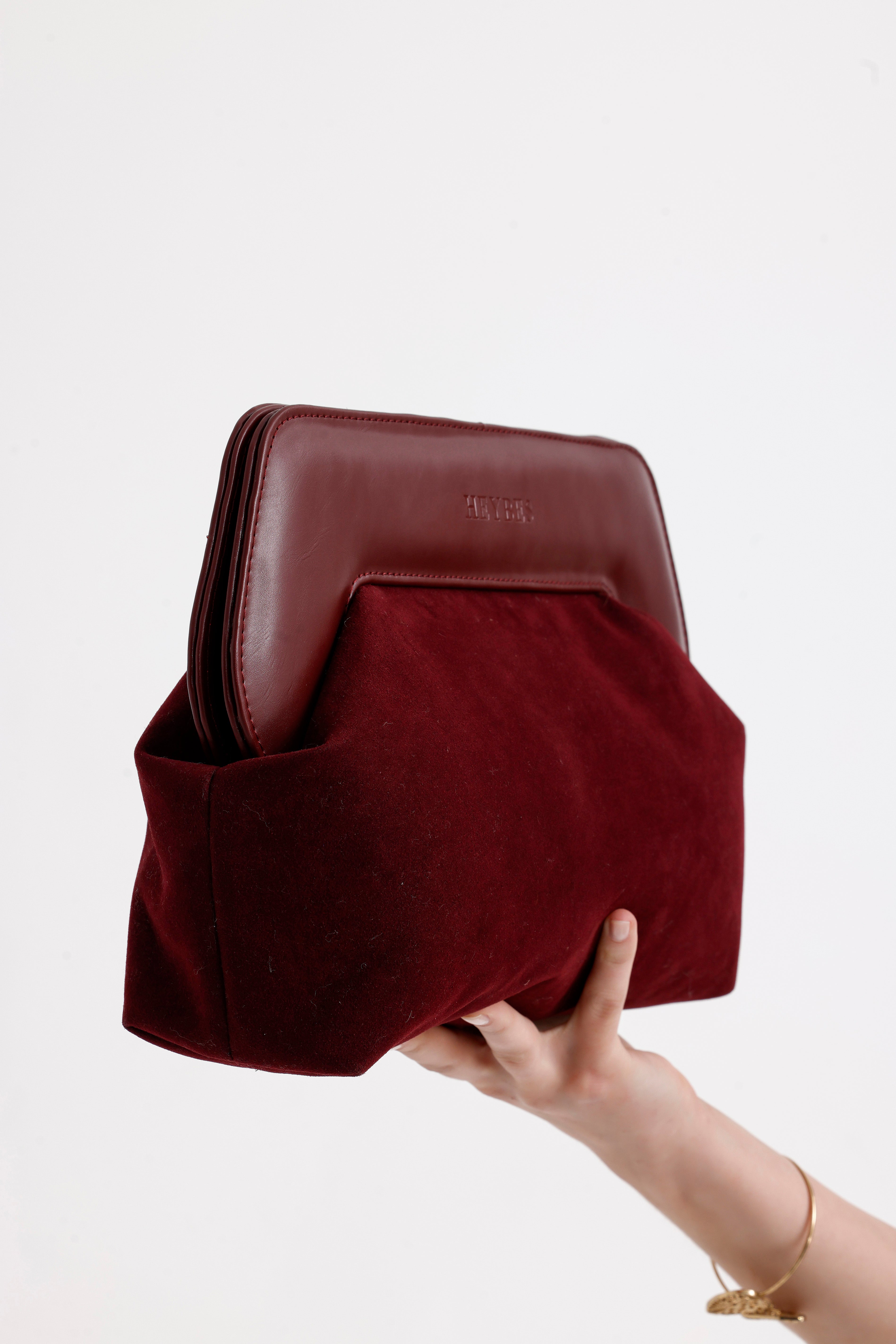 Heybes Kadın Deri Detaylı Süet Clutch El Çantası