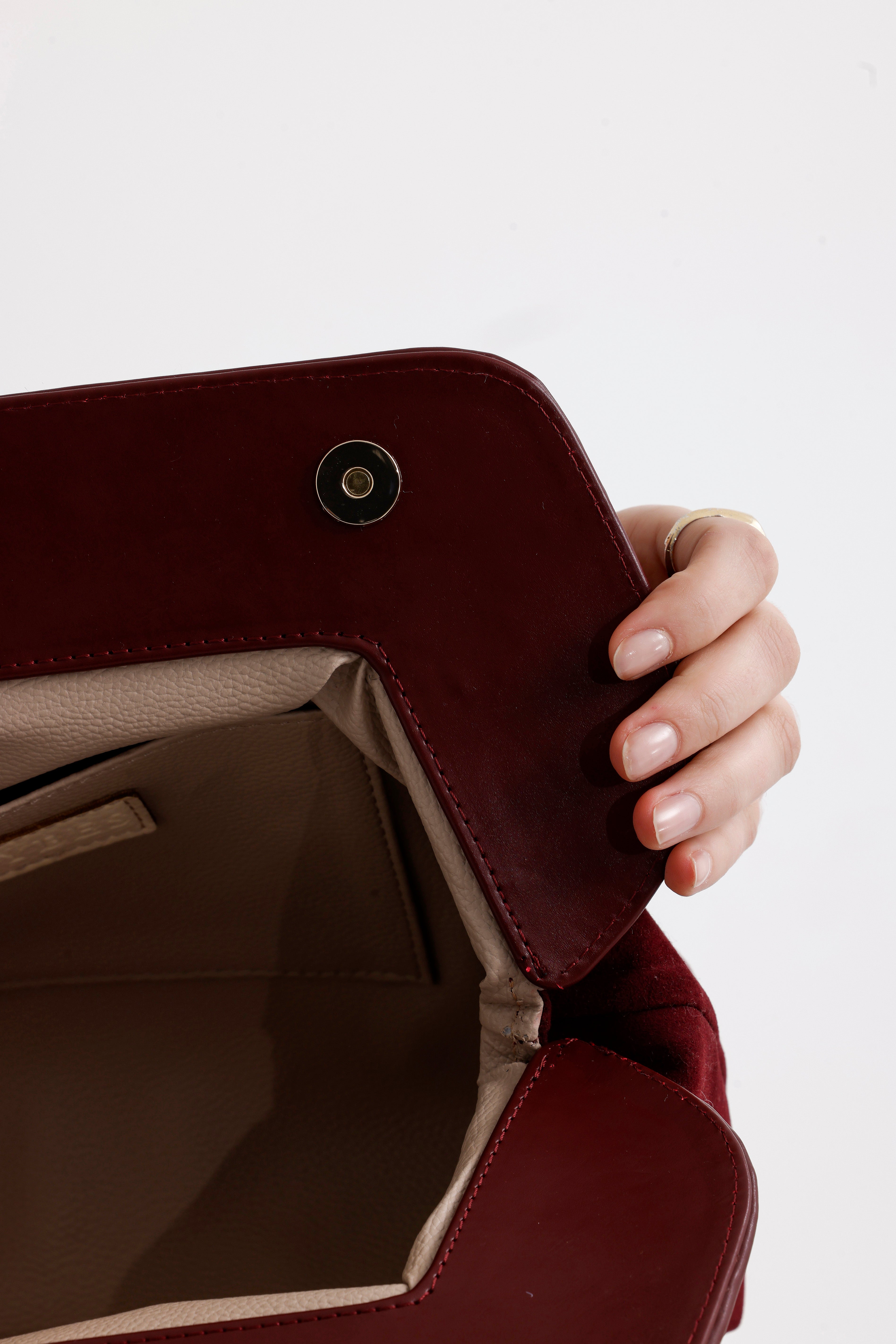 Heybes Kadın Deri Detaylı Süet Clutch El Çantası