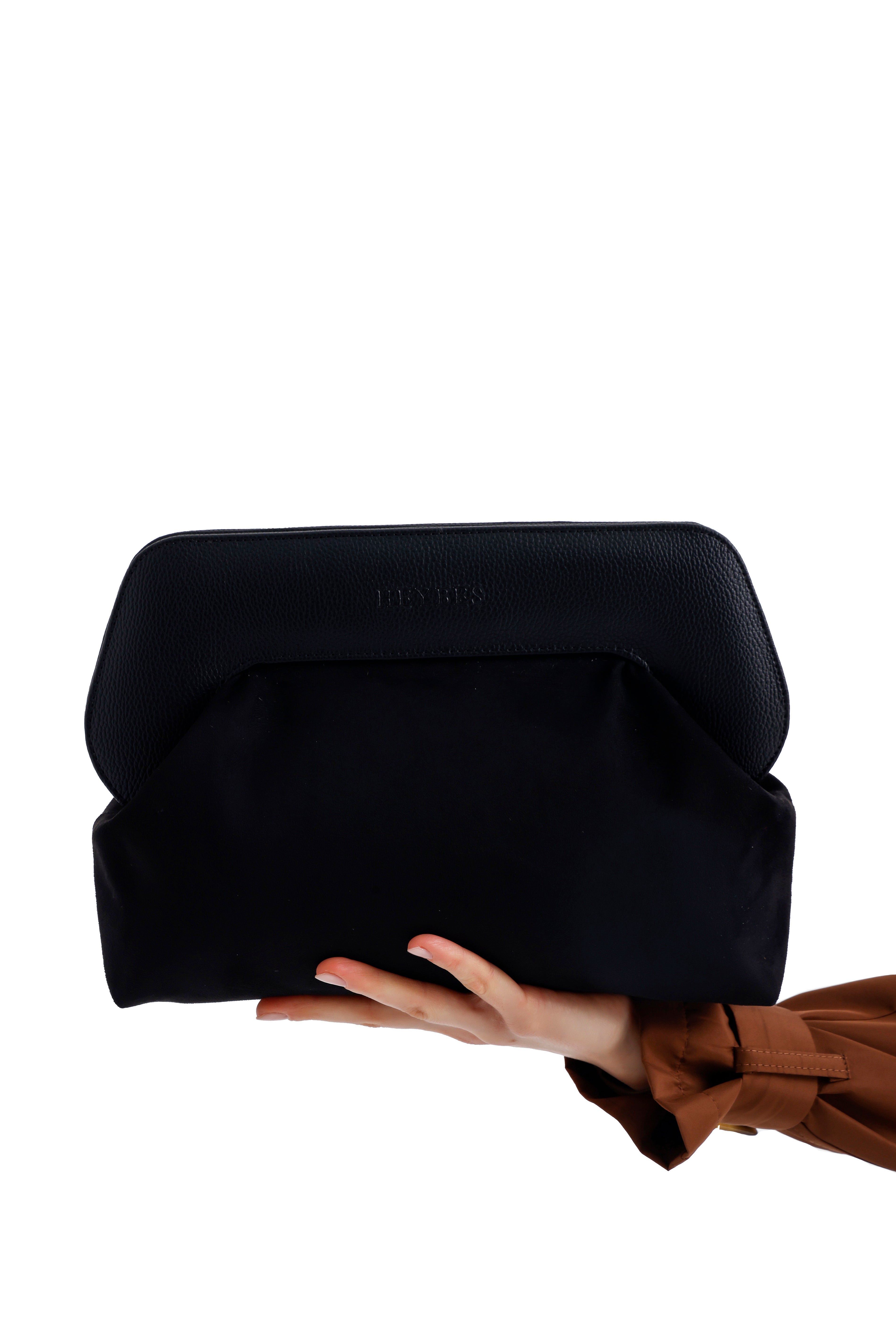 Heybes Kadın Deri Detaylı Süet Clutch El Çantası
