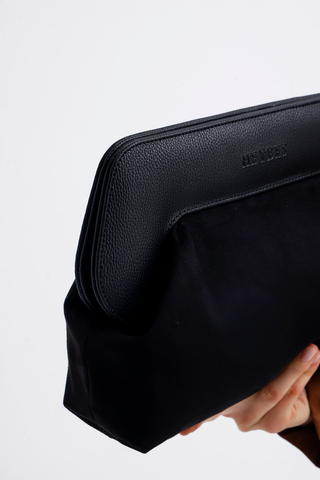 Heybes Kadın Deri Detaylı Süet Clutch El Çantası