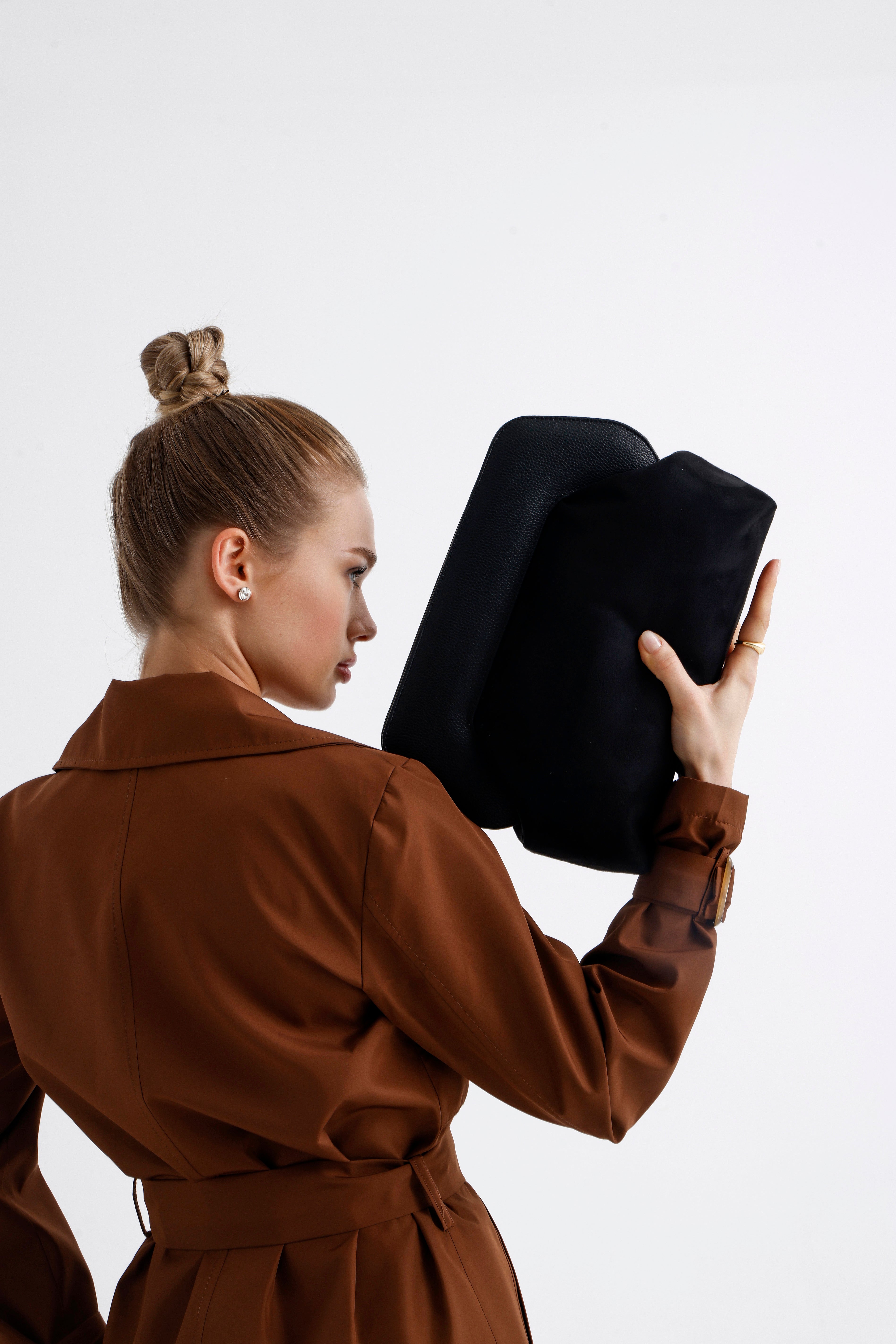 Heybes Kadın Deri Detaylı Süet Clutch El Çantası