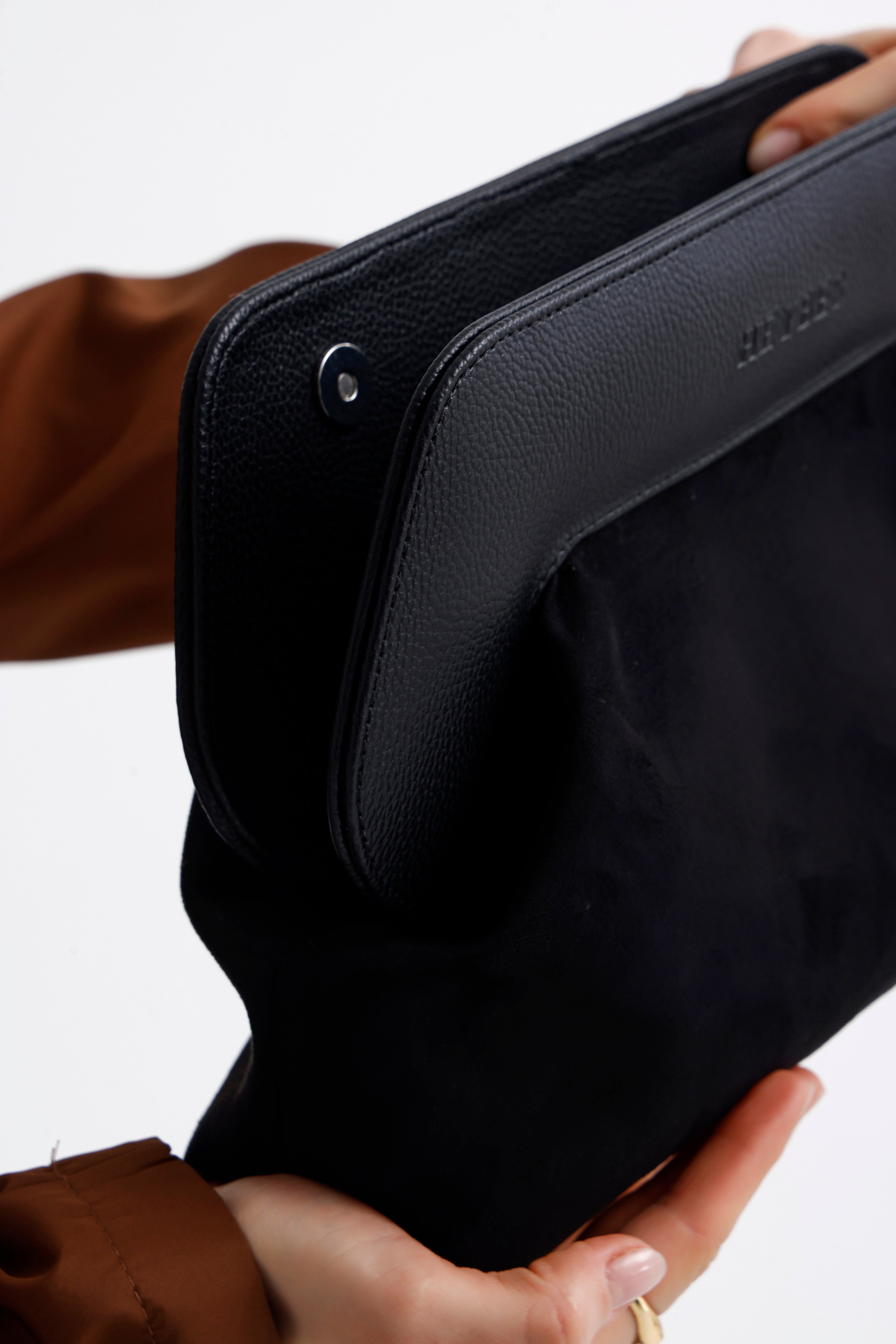 Heybes Kadın Deri Detaylı Süet Clutch El Çantası