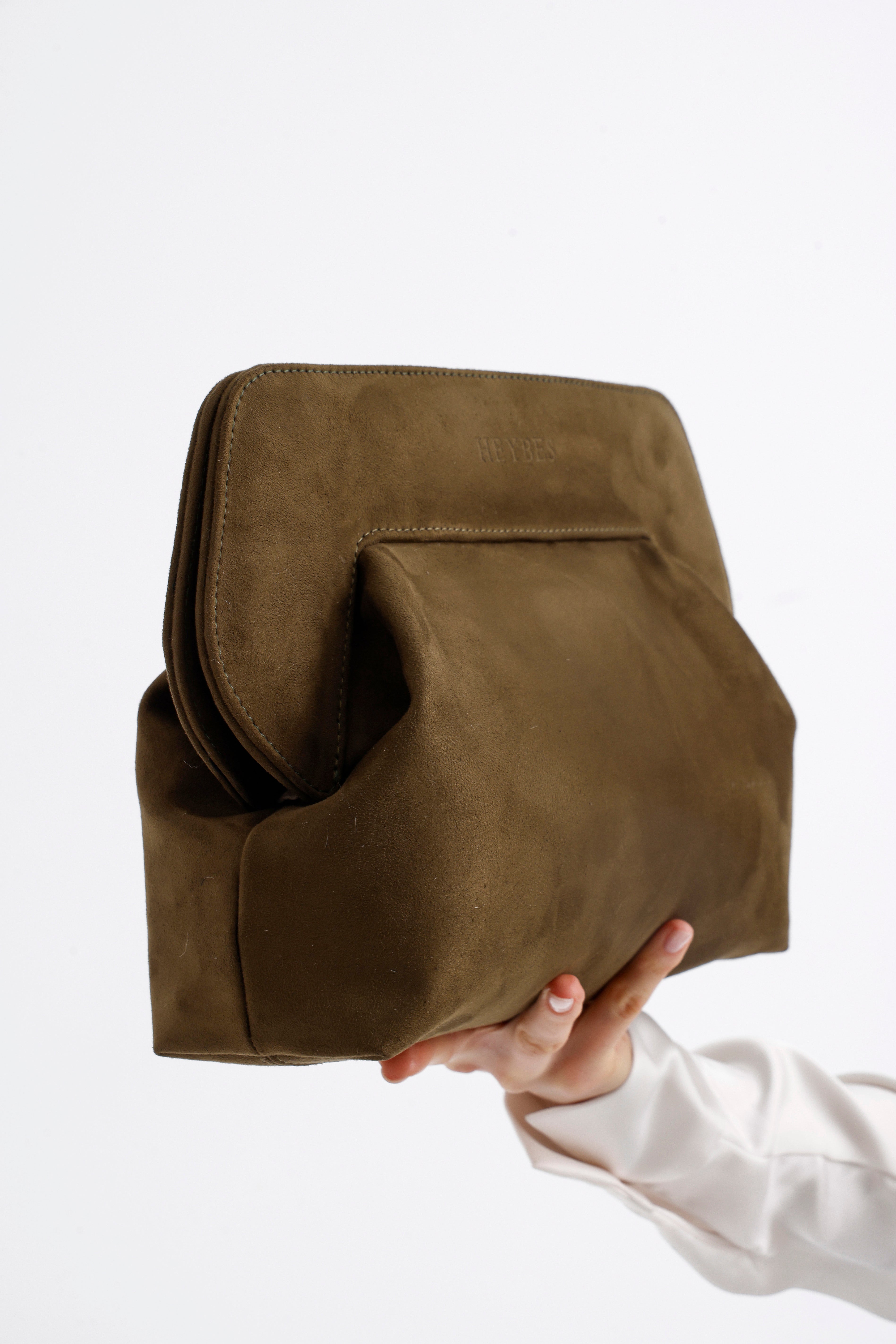 Heybes Kadın Deri Detaylı Süet Clutch El Çantası