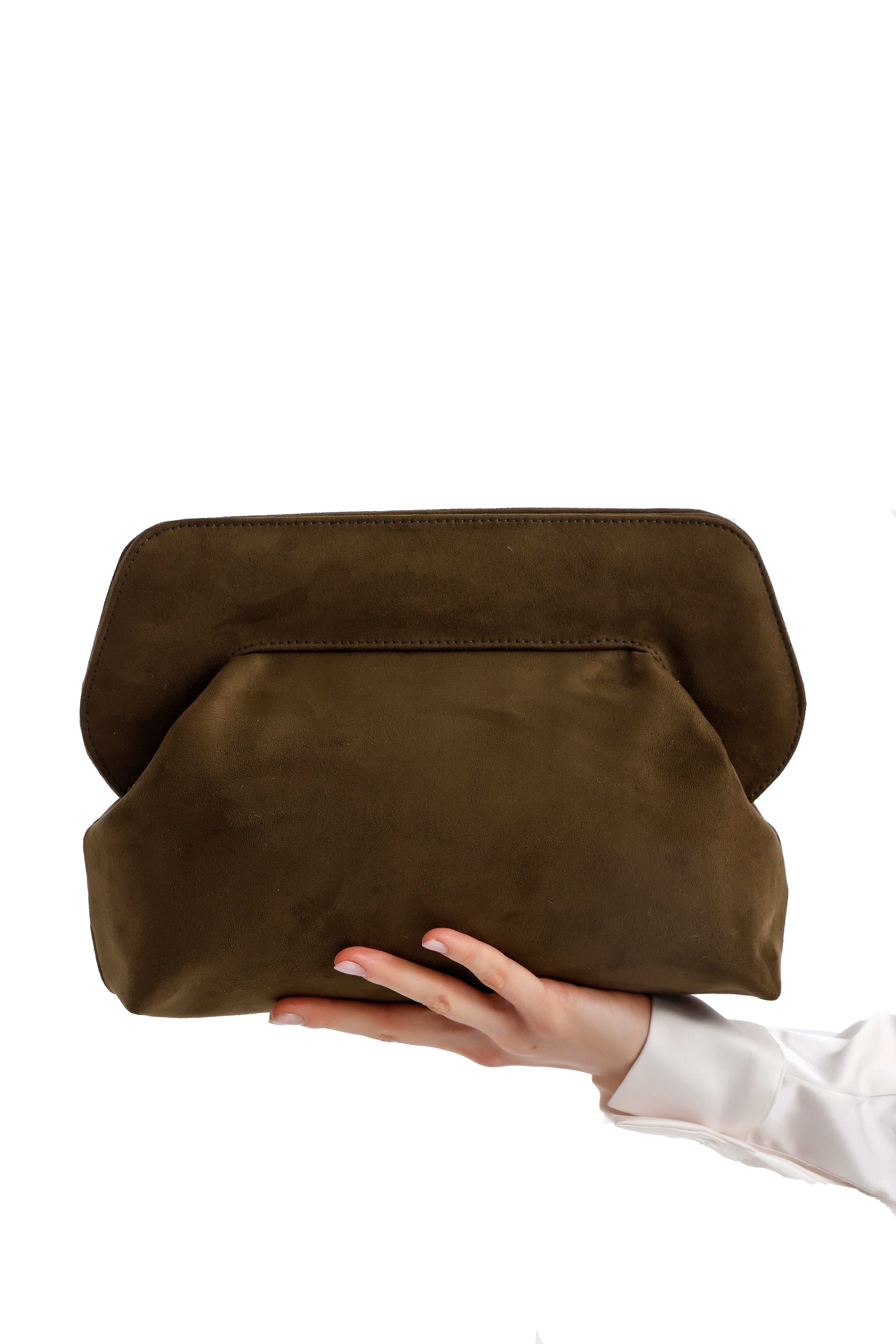Heybes Kadın Deri Detaylı Süet Clutch El Çantası