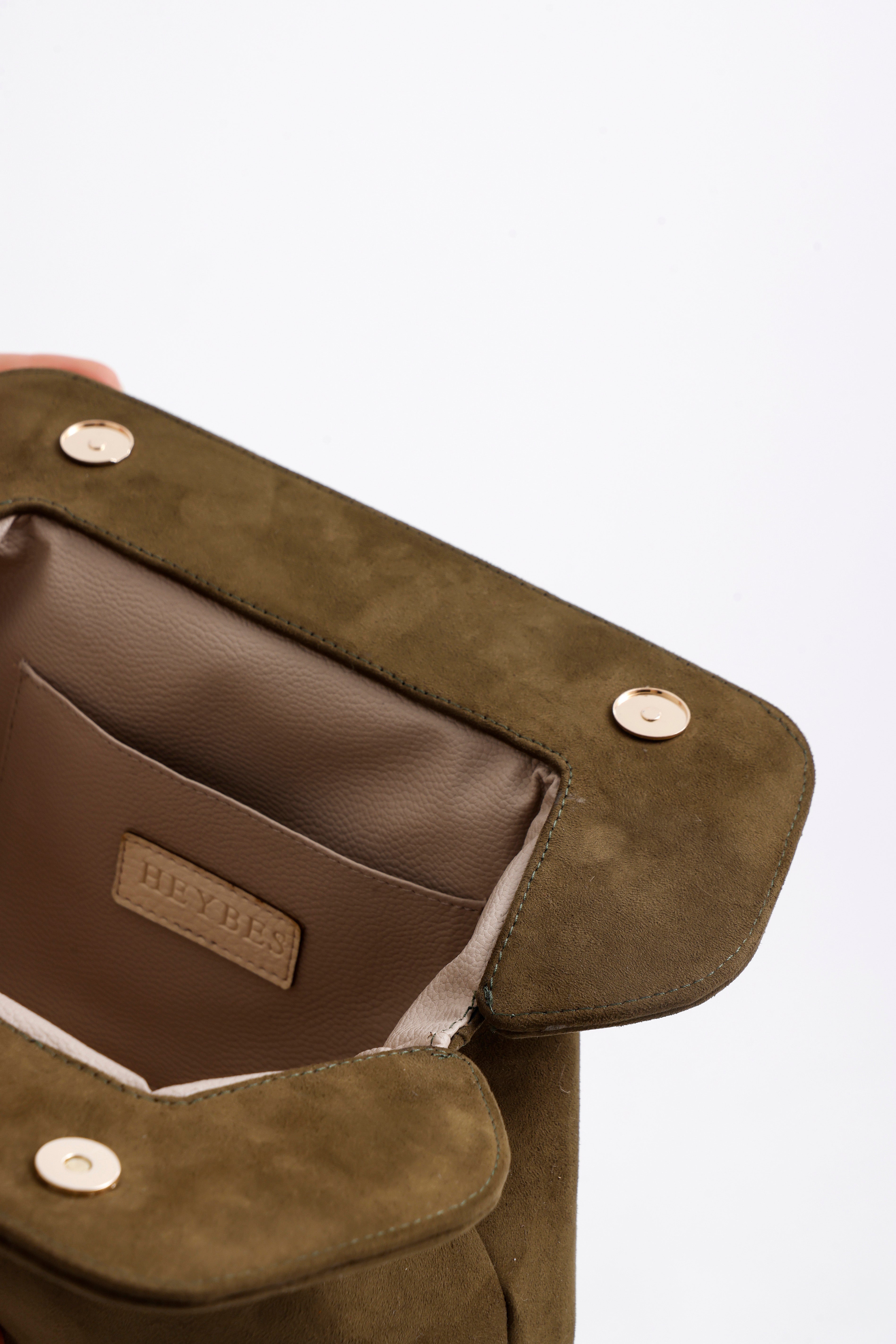 Heybes Kadın Deri Detaylı Süet Clutch El Çantası
