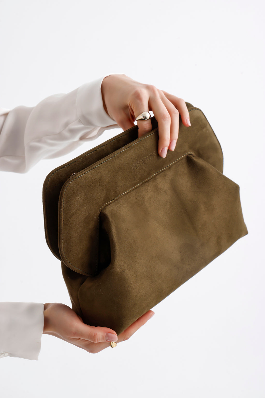 Heybes Kadın Deri Detaylı Süet Clutch El Çantası